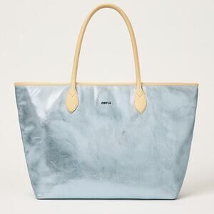 Sorial Holiday Tote Light Blue Vegan Leather Metallic Glazed Shopper Bag NWT